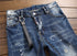 Newest Men's Ripped Patchwork Jeans Mid Waisted Straight Pants